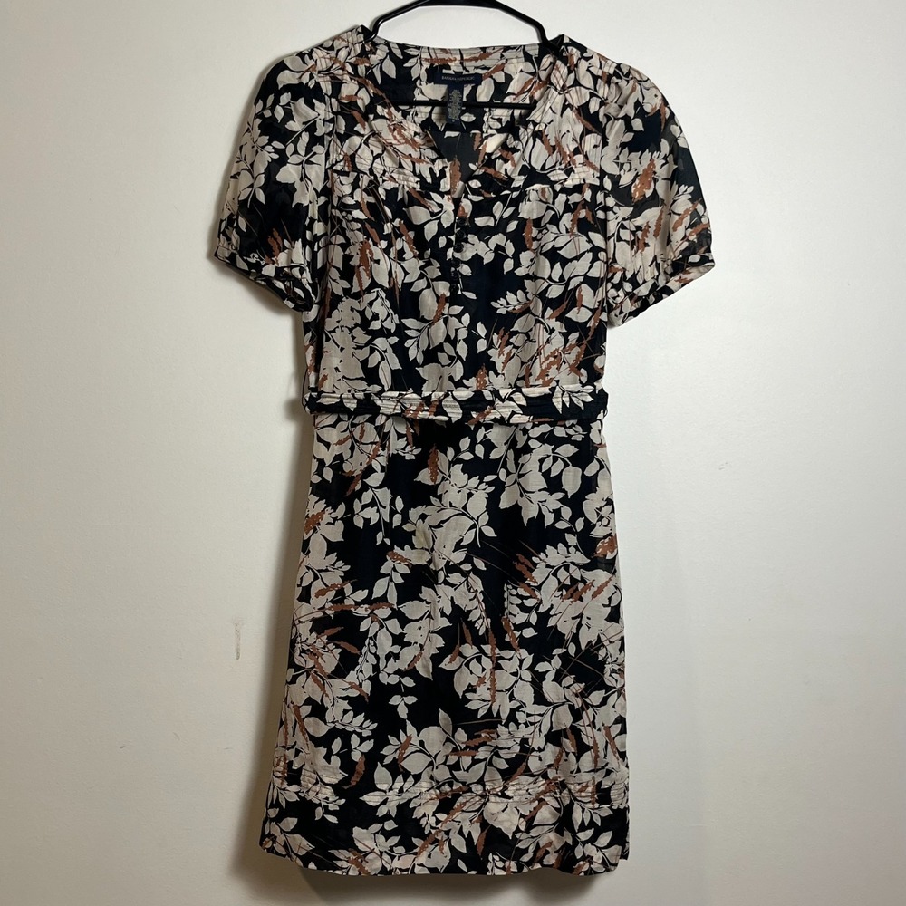 Banana Republic Silk Blend Dress w/ Slip Dress Under Size 0 Leaf & Wheat Design
